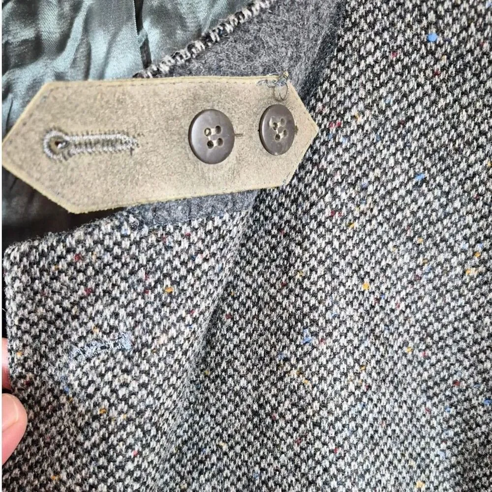 Vtg Donegal Wool Tweed Blazer 48L Suede Elbow Patch Fleck USA Old Money Stafford